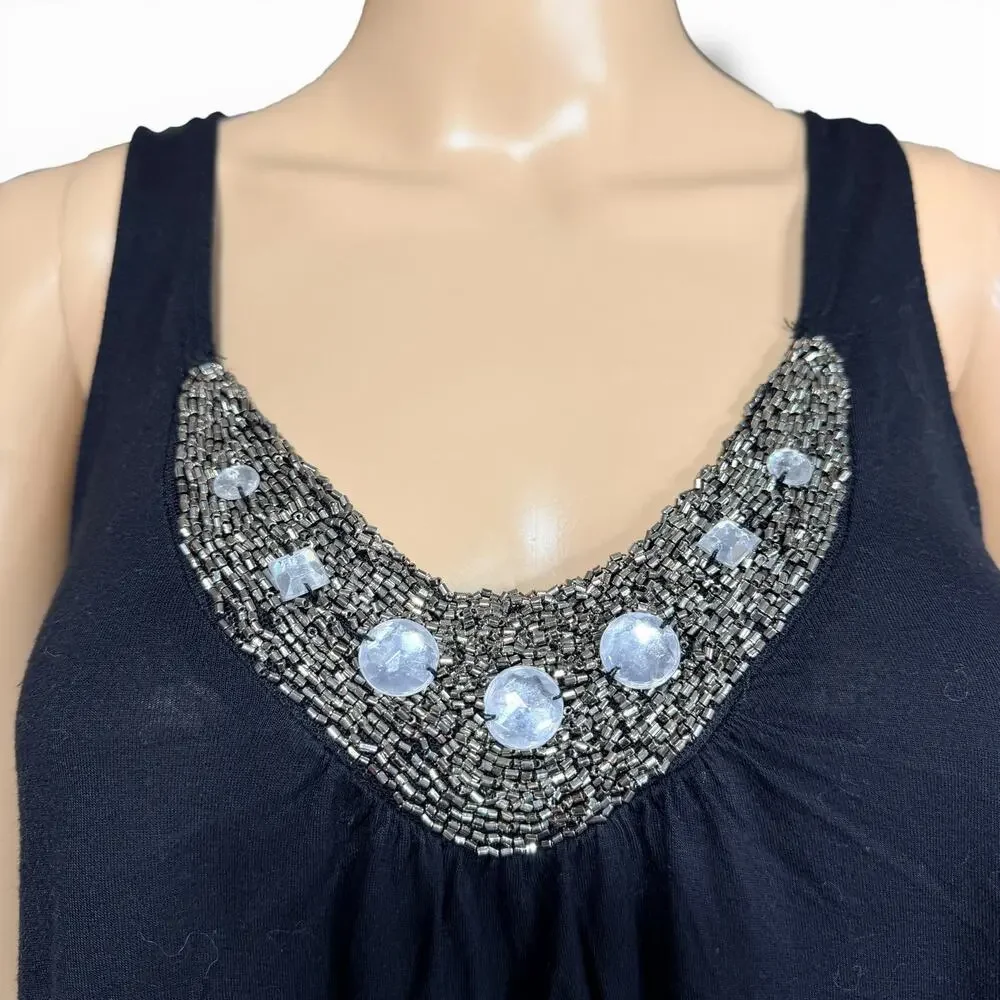 Y2K Candies Womens Tank Top Shirt Jeweled Beaded Collar Scoop Neck Black Small